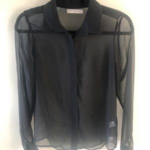 NEW SJOBECK Sheer & Chic Black Botton-Down Womens Blose